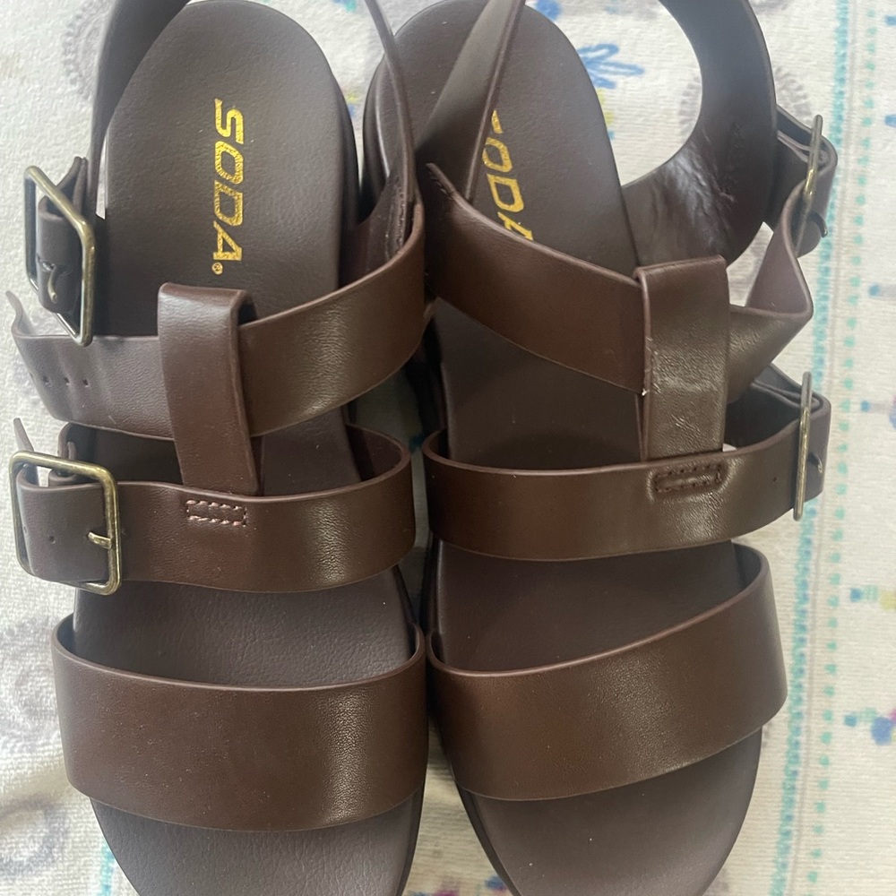 Soda Dark Brown Buckle Sandals